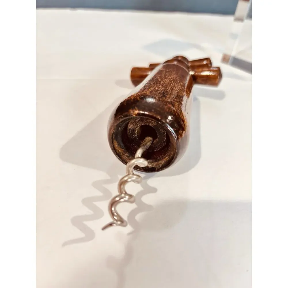 Vintage French Style Wooden Double Action Corkscrew Wine Bottle Opener 7